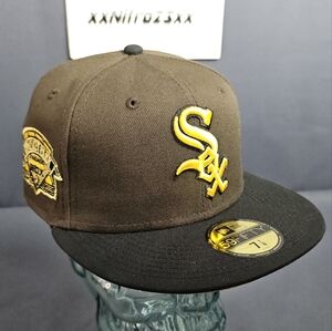 Chicago White Sox New Era Fitted Cap Size 7 1/8 Comiskey Park Patch Brown Black